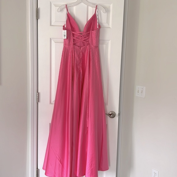NWT Jules & Cleo Pink Rhinestone Sparkle Crystal A-Line V-Neck Dress Size 4 - Picture 4 of 8